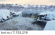 Водопад Воицкий Падун в зимний период года. Закат. Зима. Надвоицы. Карелия. Россия. Стоковое видео, видеограф Кекяляйнен Андрей / Фотобанк Лори