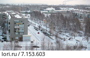 Панорама бульвара Советов и новой части города в зимнее время. Сегежа, Карелия (2015 год). Стоковое видео, видеограф Кекяляйнен Андрей / Фотобанк Лори