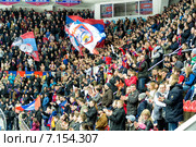 Болельщики команды ЦСКА на трибунах ЛСК ЦСКА в Москве (2015 год). Редакционное фото, фотограф Сергей Лаврентьев / Фотобанк Лори