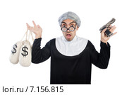 Young man wearing as nun isolated on white. Стоковое фото, фотограф Elnur / Фотобанк Лори