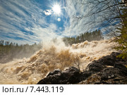 Водопад Гирвас в Карелии. Кондопожский район. Весенний сброс воды на Пальеозерской ГЭС. Стоковое фото, фотограф Сергей Цепек / Фотобанк Лори