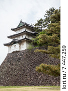 Трехэтажная башня Fujimi-yagura на каменной стене на внутренней территории Императорского дворца в Токио. Япония (2013 год). Стоковое фото, фотограф Кекяляйнен Андрей / Фотобанк Лори