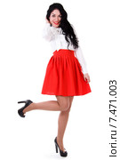 Beautiful young woman in a white blouse and a red skirt. Стоковое фото, фотограф Art Konovalov / Фотобанк Лори