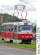 Москва. Городской трамвай Tatra T3SU (2015 год). Редакционное фото, фотограф Александр Тарасенков / Фотобанк Лори