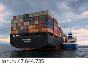 Танкер Залив Восток бункерует на рейде контейнеровоз NYK Rigel (2015 год). Редакционное фото, фотограф Владимир Серебрянский / Фотобанк Лори