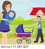 family walk sunny day baby. Стоковая иллюстрация, иллюстратор Dorota Nowańska / PantherMedia / Фотобанк Лори