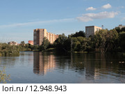 Балашиха, река Пехорка с видом на дома по улице Проспект Ленина (2015 год). Стоковое фото, фотограф Дмитрий Неумоин / Фотобанк Лори