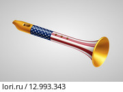 Золотая дудка с флагом США на сером фоне. Стоковая иллюстрация, иллюстратор elena_a / Фотобанк Лори