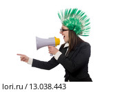 Funny businesswoman in business concept on white. Стоковое фото, фотограф Elnur / Фотобанк Лори