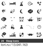 25 sleep icons set. Стоковая иллюстрация, иллюстратор Иван Рябоконь / Фотобанк Лори