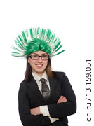 Funny businesswoman in business concept on white. Стоковое фото, фотограф Elnur / Фотобанк Лори