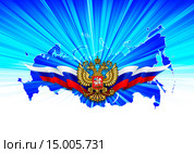 Герб и флаг России на фоне карты Российской Федерации. Крым включен. Стоковая иллюстрация, иллюстратор Александр Павлов / Фотобанк Лори
