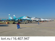 Международный авиационно-космический салон МАКС-2015. Су-34 (по кодификации НАТО: Fullback) - российский многофункциональный истребитель-бомбардировщик. Редакционное фото, фотограф Игорь Долгов / Фотобанк Лори