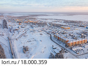 Пурпе́ — посёлок в Пуровском районе Ямало-Ненецкого автономного округа зимой, вид сверху (2015 год). Стоковое фото, фотограф Владимир Мельников / Фотобанк Лори