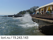 Пенная волна набегает на плиты. Алушта, Крым (2015 год). Стоковое фото, фотограф Наталья Гармашева / Фотобанк Лори