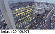 MOSCOW, RUSSIA - DEC 18, 2013: (aerial view) Roof of Business Centre Preo-8 and Preobrajenskaya Square. Height of twenty-eight-storey building Preo-8 is 106 m. Редакционное фото, фотограф Losevsky Pavel / Фотобанк Лори