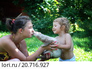 Девочка, мама и домашний хорёк. Стоковое фото, фотограф Лощенов Владимир / Фотобанк Лори