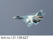 Международный авиационно-космический салон МАКС-2015. Перспективный авиационный комплекс фронтовой авиации ПАК ФА, Т-50 - многоцелевой истребитель пятого поколения. Редакционное фото, фотограф Игорь Долгов / Фотобанк Лори