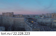 Заявочный план: отлет от окон студии к панораме Москвы. Go-pro. Стоковое видео, видеограф Евгений Ковалев / Фотобанк Лори