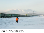 Дежурная по станции ,пропускает поезд (2015 год). Редакционное фото, фотограф Михаил Трибой / Фотобанк Лори