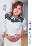 Young woman with abdominal pain. Стоковое фото, фотограф Яков Филимонов / Фотобанк Лори