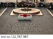 Могила Неизвестного Солдата (Tombe du Soldat inconnu) под сводами Триумфальной арки (L’arc de triomphe de l’Étoile), Париж, Франция (2015 год). Редакционное фото, фотограф Дарья Кравченко / Фотобанк Лори