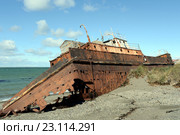 Ржавое судно на берегу в посёлке Сан-Грегорио.Чили (2014 год). Стоковое фото, фотограф Free Wind / Фотобанк Лори