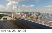 Левый берег Невы и Большой Обуховский вантовый мост. Санкт-Петербург (2016 год). Стоковое видео, видеограф Кекяляйнен Андрей / Фотобанк Лори