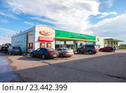NOVGOROD REGION, RUSSIA - JULY 31, 2016: BP - British Petroleum gas station in summer day. British Petroleum is a British multinational oil and gas company. Редакционное фото, фотограф FotograFF / Фотобанк Лори