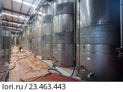 Stainless cisterns with fermenting wine in fabric. Стоковое фото, фотограф Яков Филимонов / Фотобанк Лори