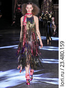PARIS, FRANCE - OCTOBER 01: A model walks the runway during the Manish Arora show as part of the Paris Fashion Week Womenswear Spring/Summer 2016 on October 1, 2015 in Paris, France. Редакционное фото, фотограф Anton Oparin / Фотобанк Лори