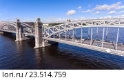Большеохтинский мост через реку Неву на Малой Охте. Санкт-Петербург (2016 год). Редакционное фото, фотограф Кекяляйнен Андрей / Фотобанк Лори