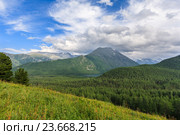 Алтай июль. Усть-Коксинский район. Облака над горами и лесом. Стоковое фото, фотограф Владимир Панкевич / Фотобанк Лори