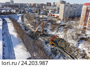 Укрепление набережной. Тюмень. Россия. Стоковое фото, фотограф Сергей Буторин / Фотобанк Лори