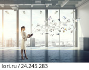 Attractive busy business lady . Mixed media. Стоковое фото, фотограф Sergey Nivens / Фотобанк Лори