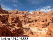 Panorama of Petra in Jordan - ancient city, capital of the Edomites , and later the capital of the Nabataean Kingdom., tourist attraction. Jordan (2015 год). Стоковое фото, фотограф Наталья Волкова / Фотобанк Лори