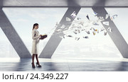 Attractive busy business lady . Mixed media. Стоковое фото, фотограф Sergey Nivens / Фотобанк Лори