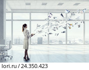 Attractive busy business lady . Mixed media. Стоковое фото, фотограф Sergey Nivens / Фотобанк Лори