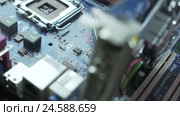 Processor on motherboard view. Стоковое видео, видеограф Гурьянов Андрей / Фотобанк Лори