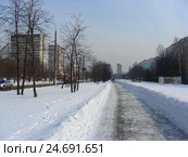 Очищенная от снега тротуарная дорожка. Уссурийская улица. Район Гольяново. Москва (2012 год). Стоковое фото, фотограф lana1501 / Фотобанк Лори