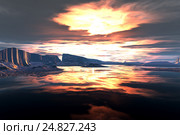 Alien planet. Sunrise. 3D  rendering. Стоковая иллюстрация, иллюстратор Parmenov Pavel / Фотобанк Лори