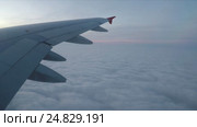Wing plane above the clouds. Стоковое видео, видеограф Сергей Елизаров / Фотобанк Лори