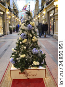 Новогодняя дизайнерская елочка от салона цветов "Bosco Fiori" в легендарном торговом центре ГУМ. Москва (2017 год). Редакционное фото, фотограф lana1501 / Фотобанк Лори