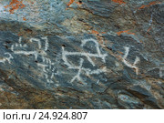 Palaeolithic Petroglyphs carved in rocks. Стоковое фото, фотограф TasiPas / Фотобанк Лори