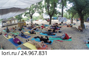 Group hatha yoga on ethno esoteric festival (2016 год). Редакционное видео, видеограф Потийко Сергей / Фотобанк Лори
