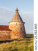 Никольская башня Соловецкого монастыря в закатных лучах солнца (2013 год). Редакционное фото, фотограф Дмитрий Тищенко / Фотобанк Лори