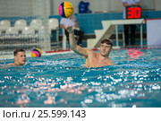 Разминка перед матчем Чемпионата России по водному поло Динамо-Москва (белый) - Штурм-2002 (черный) (2016 год). Редакционное фото, фотограф Pukhov K / Фотобанк Лори