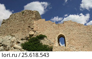 Medieval Castle of Kritinia in Rhodes, Greece, Dodecanese: On a hill of 131m above the village of Kritinia, northern Rhodes, there are the ruins of a Medieval Castle (2017 год). Стоковое видео, видеограф Владимир Журавлев / Фотобанк Лори