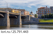 Tver urban landscape with bridge and church. Стоковое фото, фотограф Андрей Андронов / Фотобанк Лори