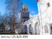 Преображенская надвратная церковь ранней весною. Новодевичий монастырь, Москва (2017 год). Стоковое фото, фотограф Emelinna / Фотобанк Лори